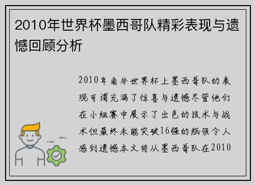 2010年世界杯墨西哥队精彩表现与遗憾回顾分析